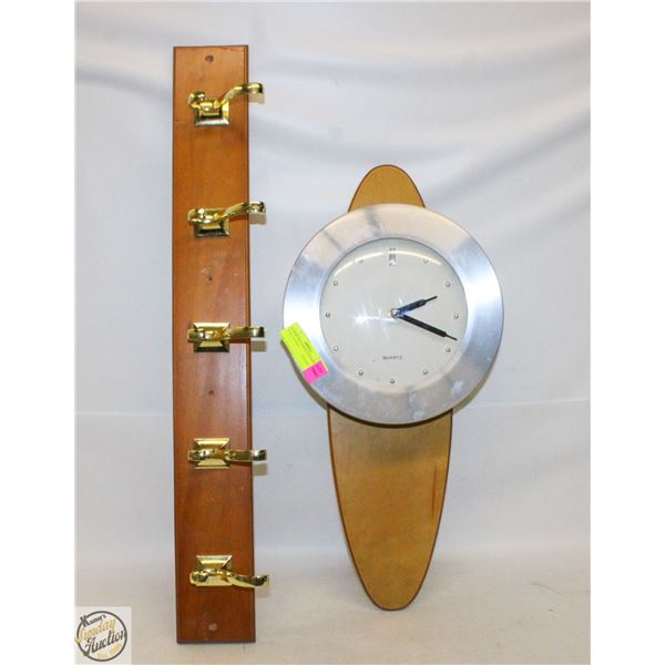 SURFBOARD SHAPED WOODEN WALL CLOCK +