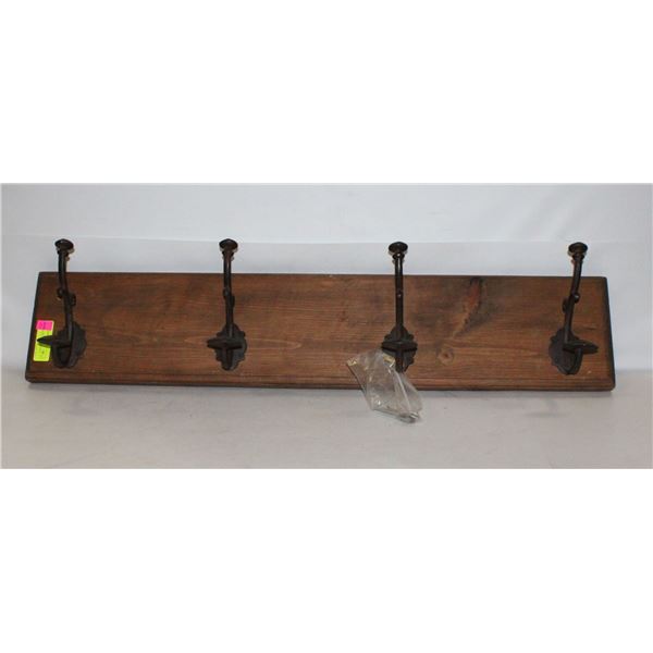 SOLID WOOD CAST IRON COAT RACK