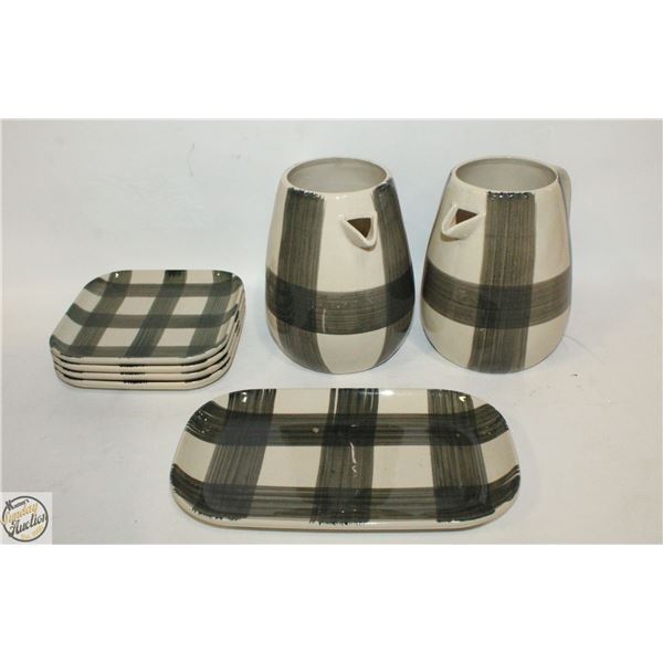 CREATIVE CO-OP "BUFFALO CHECK" SERVING SET 7PCS