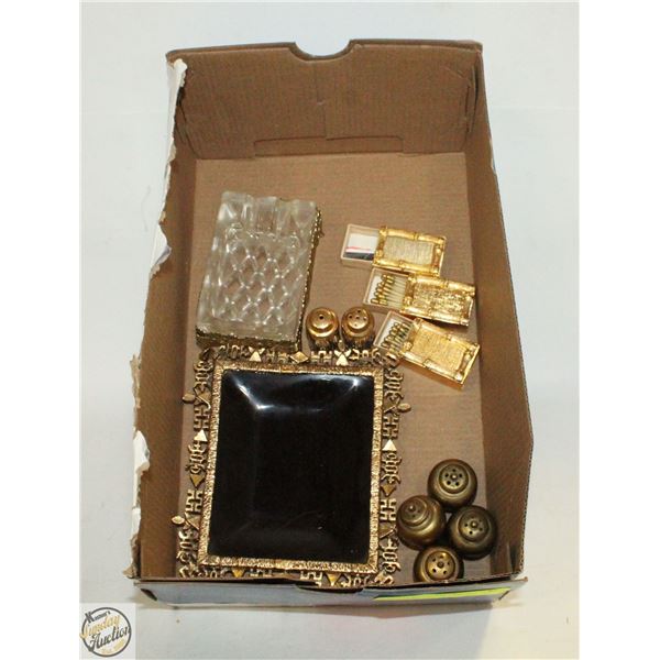 SOLID BRASS SALT/PEPPER SHAKERS + 2