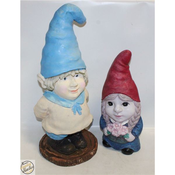 QTY 2 GARDEN GNOME STATUES 17" AND 12"