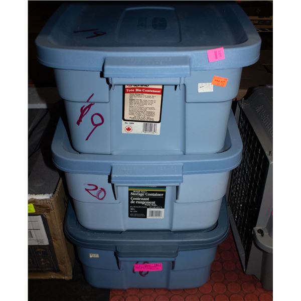THREE MEDIUM RUBBERMAID STORAGE CONTAINERS