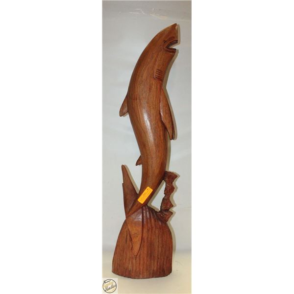 HAND-CARVED TEAK WOOD SHARK STATUE 40" TALL
