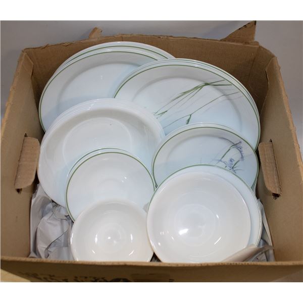 CORELLE/CORNING DISHES- 41 PIECES ASSORTED