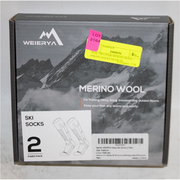 NEW TWO PAIR MERINO WOOL HIKING SOCKS MEDIUM