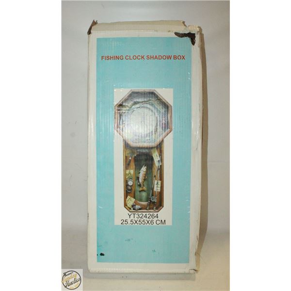 VINTAGE FISHING CLOCK SHADOW BOX 21"X10"