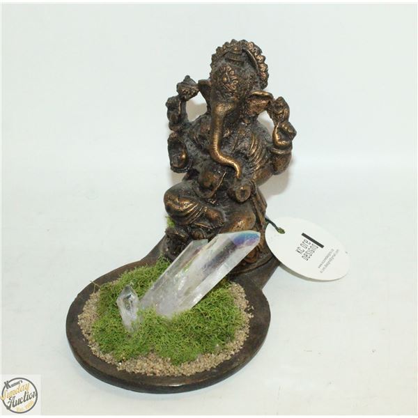 HINDU GANESH CLEAR QUARTZ ON MOSS BED DISPLAY