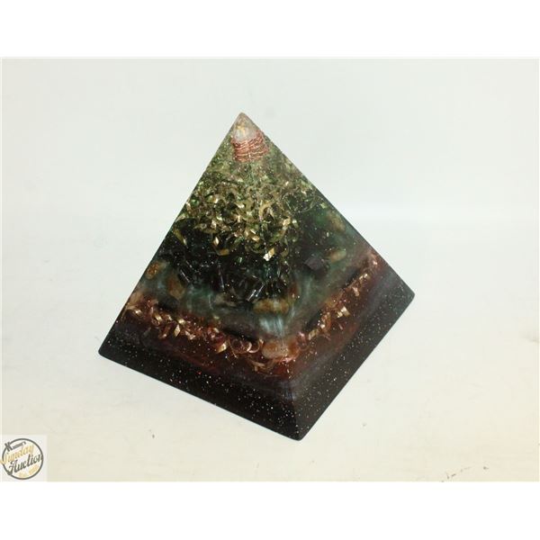 ORGONITE RESIN PYRAMID GREEN 5" TALL