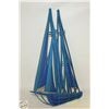 Image 1 : LAZER-CUT LAYERED BLUE WOODEN SAILBOAT ART 19"
