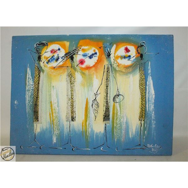 PAINTED CANVAS ABSTRACT ART 17"X24"