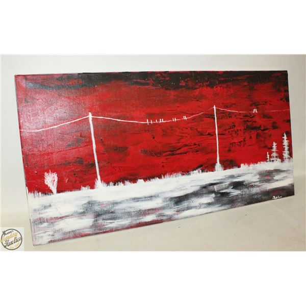 RED PAINTED SKY SCENE CANVAS 30"X15