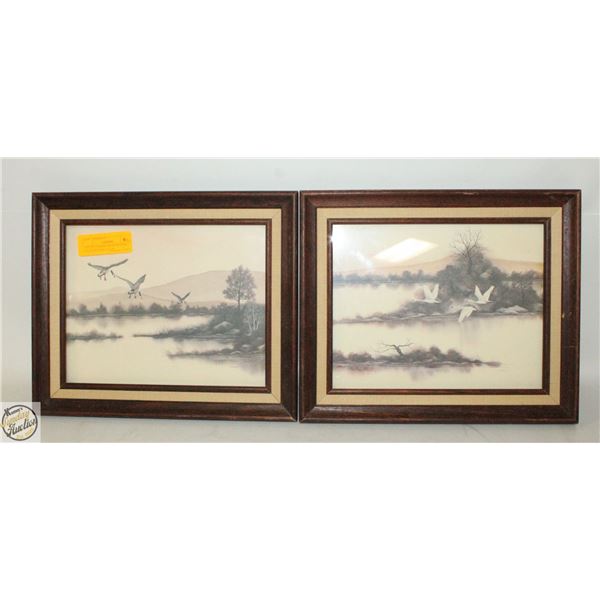 LOT OF 2 FRANK MASSA FLYING DUCKS WATER COLOR