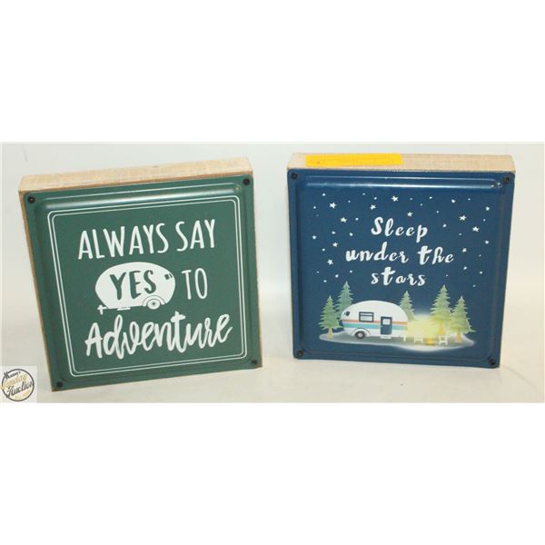 LOT OF 2 METAL CAMPING DECOR SIGNS