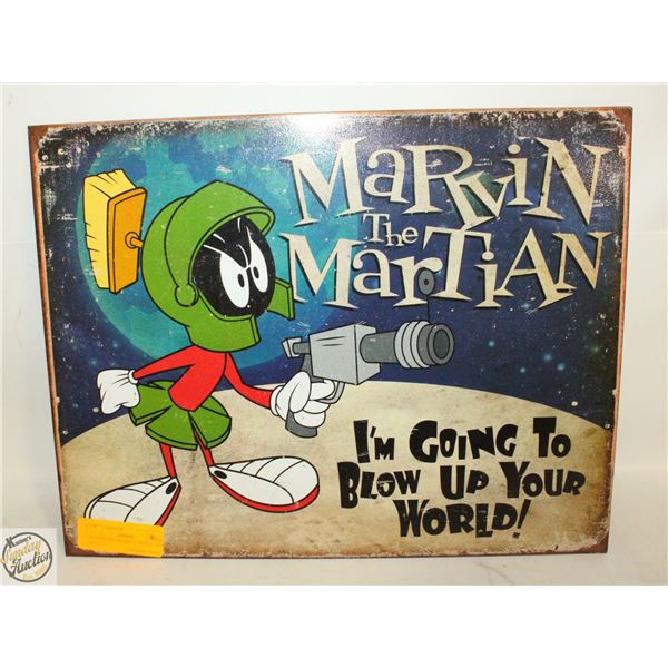 MARVIN THE MARTIAN METAL SIGN 16"X12"