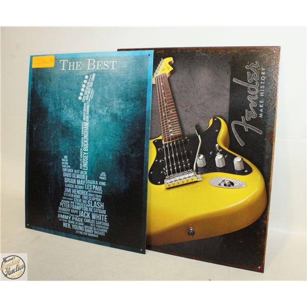 LOT OF 2 GUITAR FENDER METAL SIGNS 16"X12"