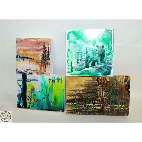 LOT OF 4 SMALL HAND PAINTED NATURE ART WORK