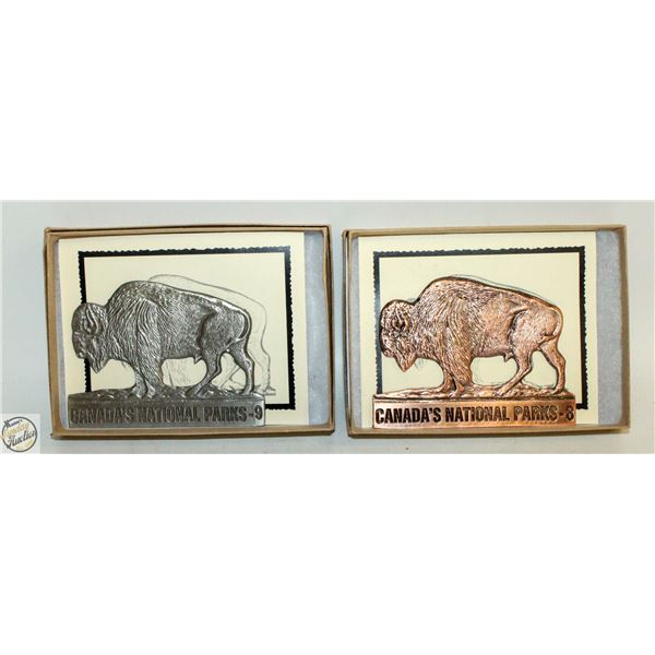 LOT OF 2 CANADA NATIONAL PARK BUFFALO BADGE METAL