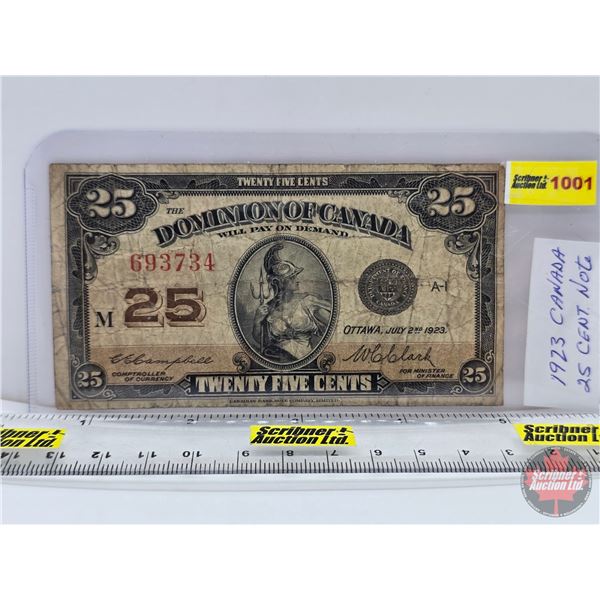 Dominion of Canada 1923 Twenty Five Cent "Shinplaster" : Campbell/Clark #693734 (See Pics for Variet