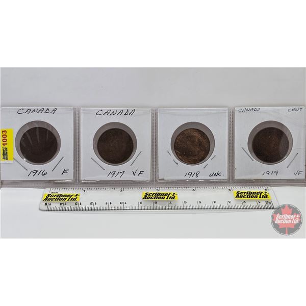 Canada Large Cent (4): 1916; 1917; 1918; 1919 (SEE PICS!)  (Listing & Descriptions are a GUIDE ONLY 