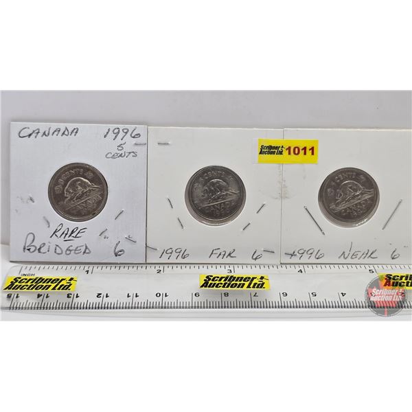 Canada Five Cent (3): 1996 "Bridged" ; 1996 Far ; 1996 Near (SEE PICS!)  (Listing & Descriptions are