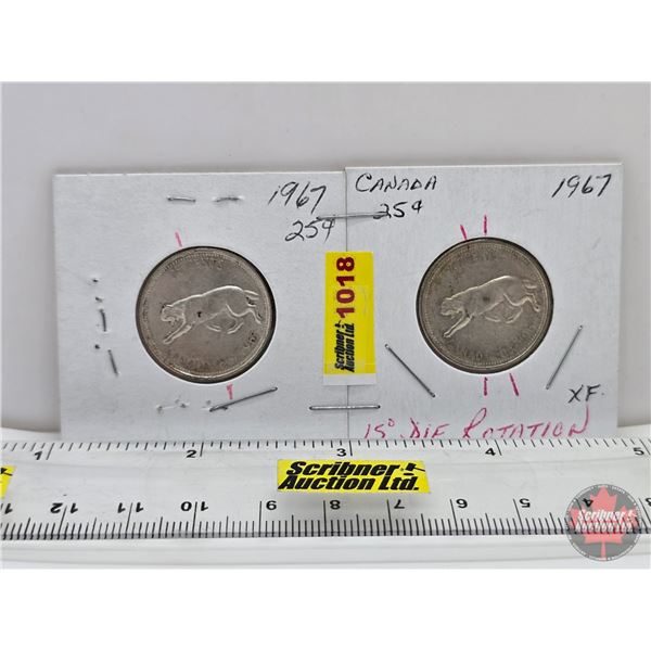 Canada Twenty Five Cent (2): 1967 (Slight Die Rotations) (SEE PICS!)  (Listing & Descriptions are a 