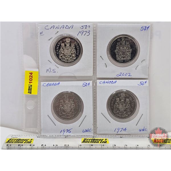 Canada Fifty Cent (4): 1973; 1974; 1975; 2002 (SEE PICS!)  (Listing & Descriptions are a GUIDE ONLY 