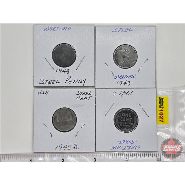 USA Steel Cents (4) : 1943; 1943S; 1943D; 1943 (SEE PICS!)  (Listing & Descriptions are a GUIDE ONLY