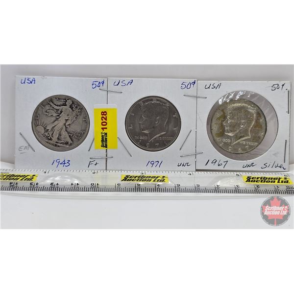 USA Half Dollars (3): 1943; 1967; 1971 (SEE PICS!)  (Listing & Descriptions are a GUIDE ONLY and are