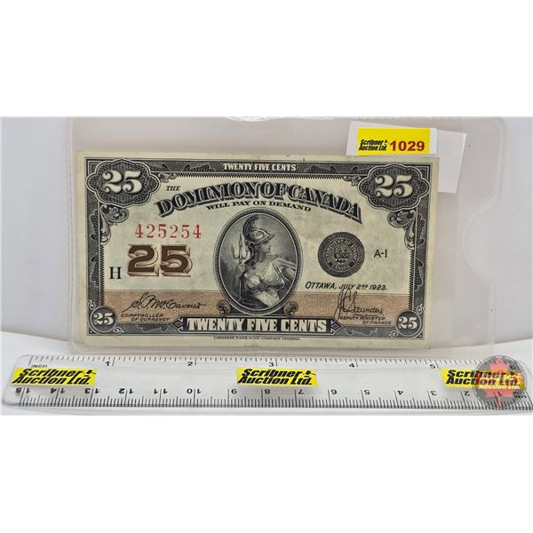 Dominion of Canada 1923 Twenty Five Cent "Shinplaster" : McCavours/Saunders #425254 (See Pics for Va