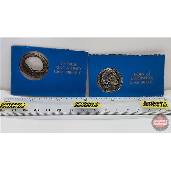 Ancient (2): - Chinese Ring Money c.1000 B.C. - Coin of Cleopatra c. 50 B.C. (SEE PICS!)  (Listing &