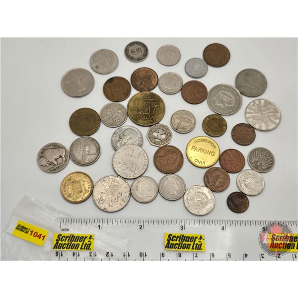 Foreign Coins - Variety (33) + Tokens (4) (Incl. France; Germany; Britain; Italy; USA; Spain; Irelan