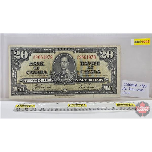 Bank of Canada $20 Bill 1937 : Coyne/Towers #JE96616978 (See Pics for Varieties, Conditions, Serial 