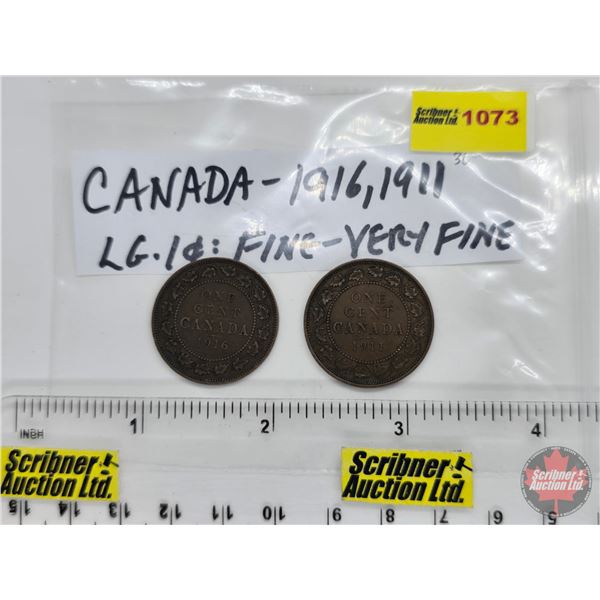 Canada Large Cent (2) : 1911; 1916 (SEE PICS!)  (Listing & Descriptions are a GUIDE ONLY and are sub