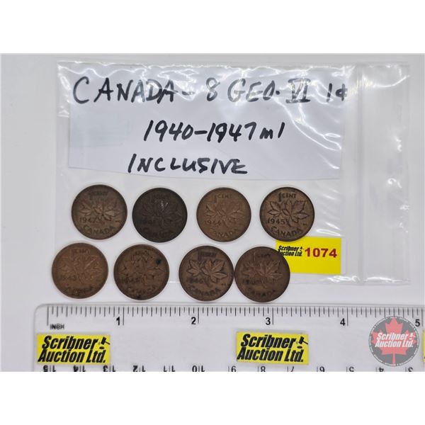 Canada One Cent (8) : 1940; 1941; 1942; 1943; 1944; 1945; 1946; 1947ML (SEE PICS!)  (Listing & Descr