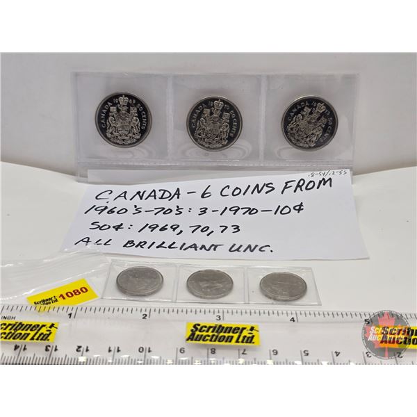 Canada Coins (6) : - Ten Cent : 1970; 1970; 1970 - Fifty Cent : 1969; 1970; 1973 (SEE PICS!)  (Listi