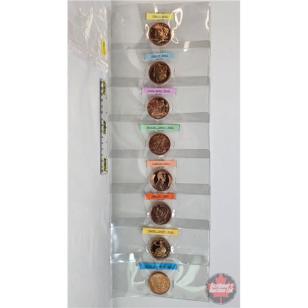 Variety Collector Tribute Copper Medals (8) :  - Peace - Morgan - Panda Bears - Walking Liberty - Li