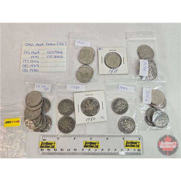 Canada Fifty Cent (32) : - (4) 1969 - (1) 1971 - (7) 1974 - (8) 1979 - (3) 1980 - (2) 1982 - (7) 200