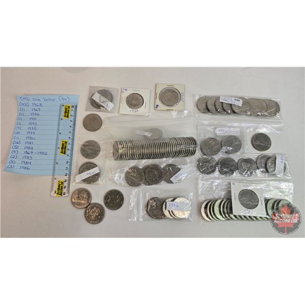 Canada One Dollar Collection (94 Coins)  Intermittent from 1968 - 1986 (See Pictures for Years / Dat