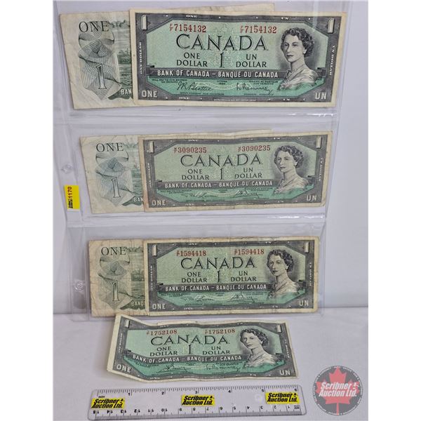 Canada $1 Bills (7) :  - 1954 Beattie/Rasminsky #FF7154132 - 1954 Lawson/Bouey #WF3090235 - 1954 Law