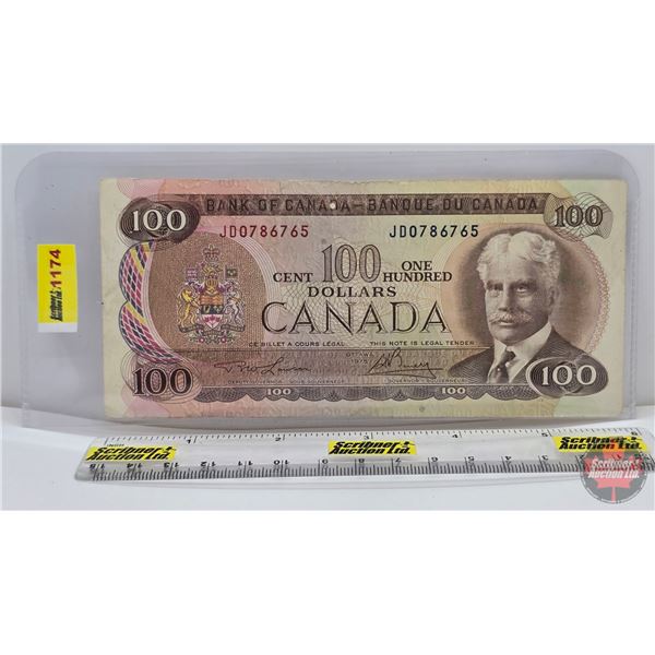 Canada $100 Bill 1975 : Lawson/Bouey #JD0786765 (See Pics for Varieties, Conditions, Serial Numbers,