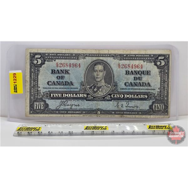 Bank of Canada $5 Bill 1937 : Coyne/Towers #ES2684964 (See Pics for Varieties, Conditions, Serial Nu