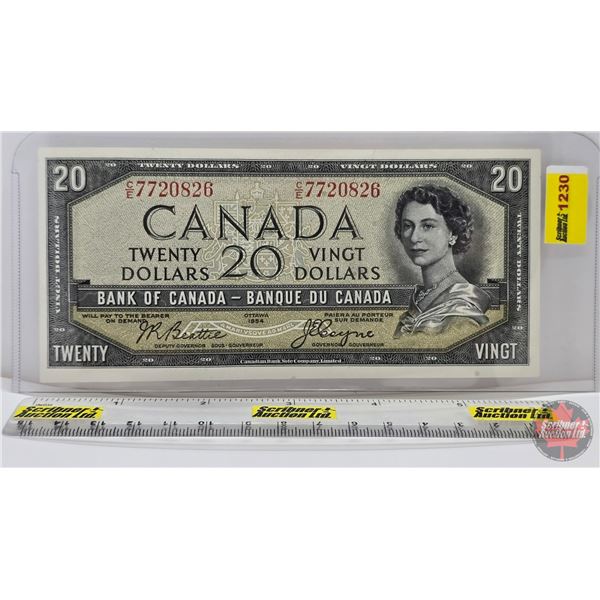 Canada $20 Bill 1954DF "Devil's Face" : Beattie/Coyne #CE7720826 (See Pics for Varieties, Conditions