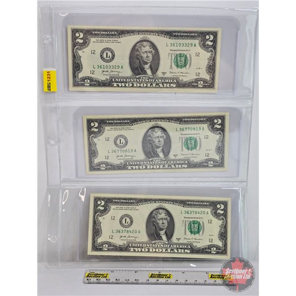 USA $2 Bills 2017 (3) (See Pics for Varieties, Conditions, Serial Numbers, Printing Dates & Signatur
