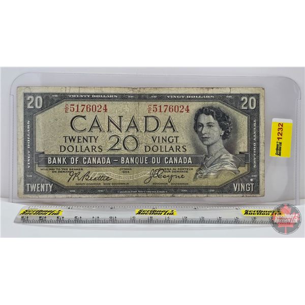 Canada $20 Bill 1954DF "Devil's Face" : Beattie/Coyne #CE5176024 (See Pics for Varieties, Conditions
