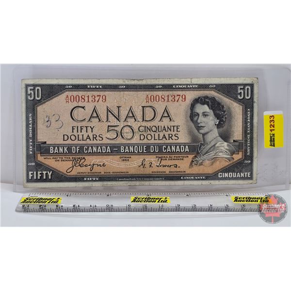 Canada $50 Bill 1954DF "Devil's Face" : Coyne/Towers #AH0081379 (See Pics for Varieties, Conditions,