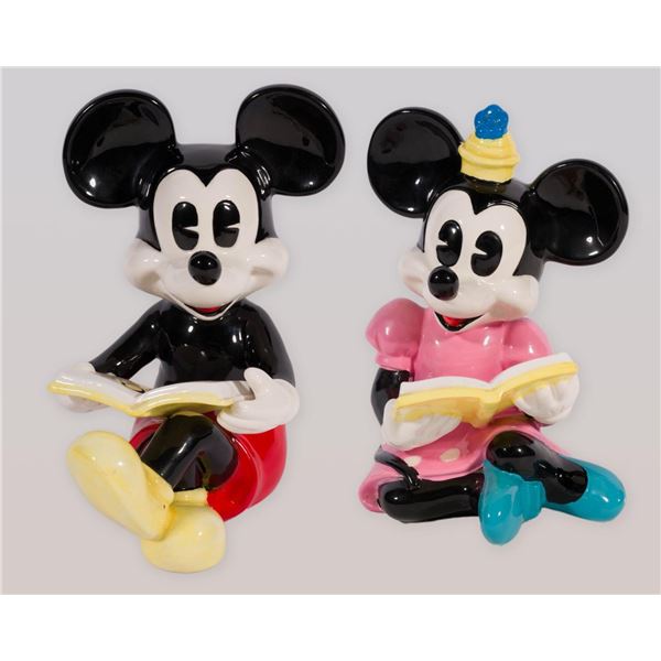 A Pair of Mickey and Minnie Mouse Ceramic Figurines.