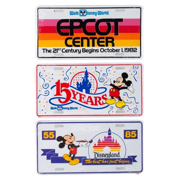 Three 1980s Disney Parks License Plates.