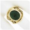Image 3 : Vintage 14k Yellow Gold Oval Cabochon Cut Jade Twisted Wire Wide Cigar Band Ring