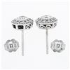 Image 5 : NEW 14k White Gold 0.83 ctw Round Bezel Diamond w/ Halo & Milgrain Stud Earrings