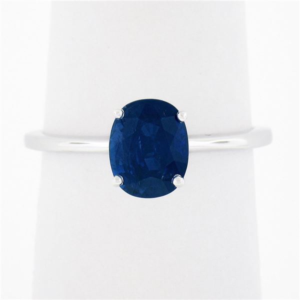 14k White Gold GIA 1.53 ctw Burma NO HEAT Oval Blue Sapphire Solitaire Petite Ri